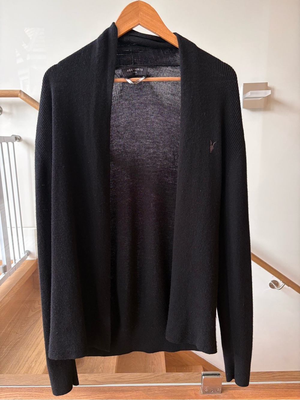 AllSaints Men’s Black Open-Front Cardigan